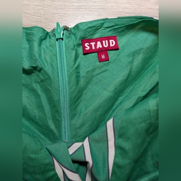 STAUD Green White Striped Poplin Cotton Tie Halter Dawn Maxi Dress M - Picture 9 of 10